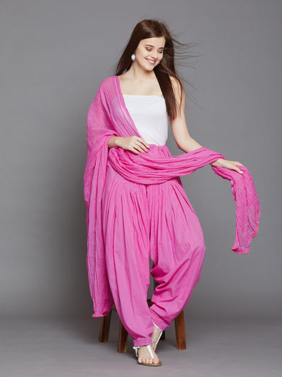Light Pink Plain Cotton Patiala with Dupatta Free Size