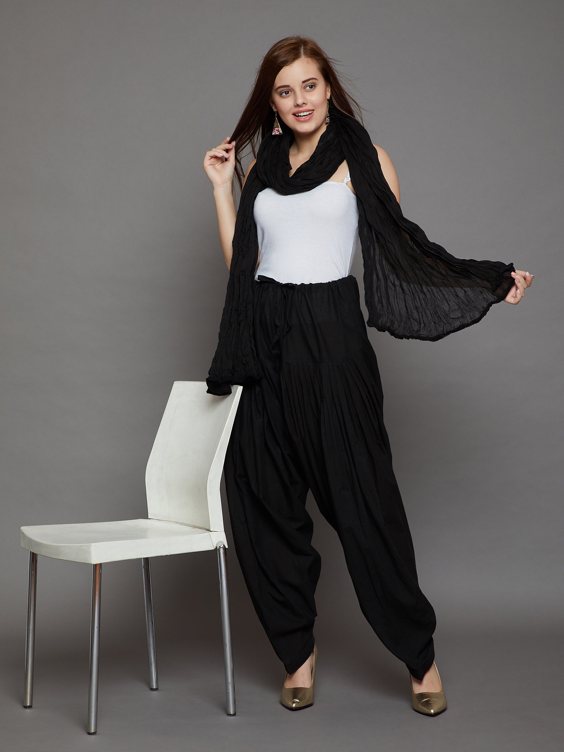 Black Cotton Plain Patiala with Dupatta