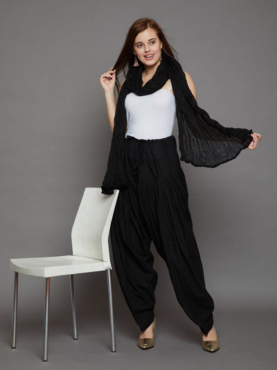 Black Cotton Plain Patiala with Dupatta