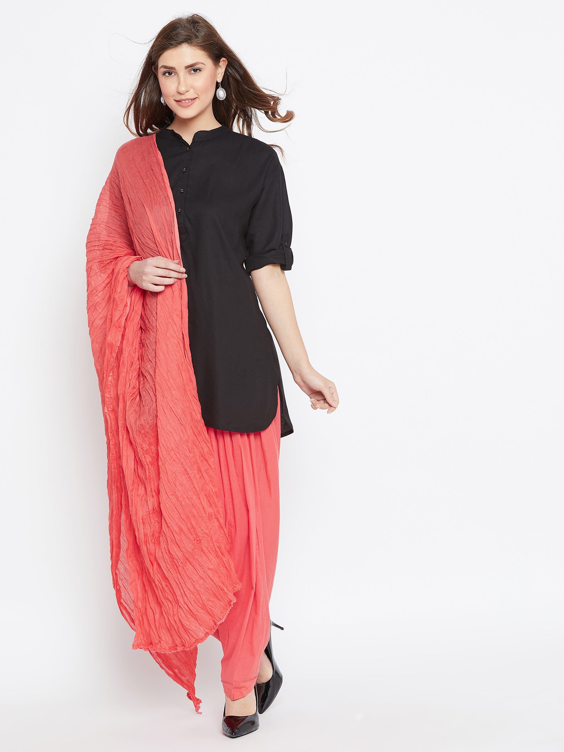 Peach Cotton Plain Patiala with Dupatta