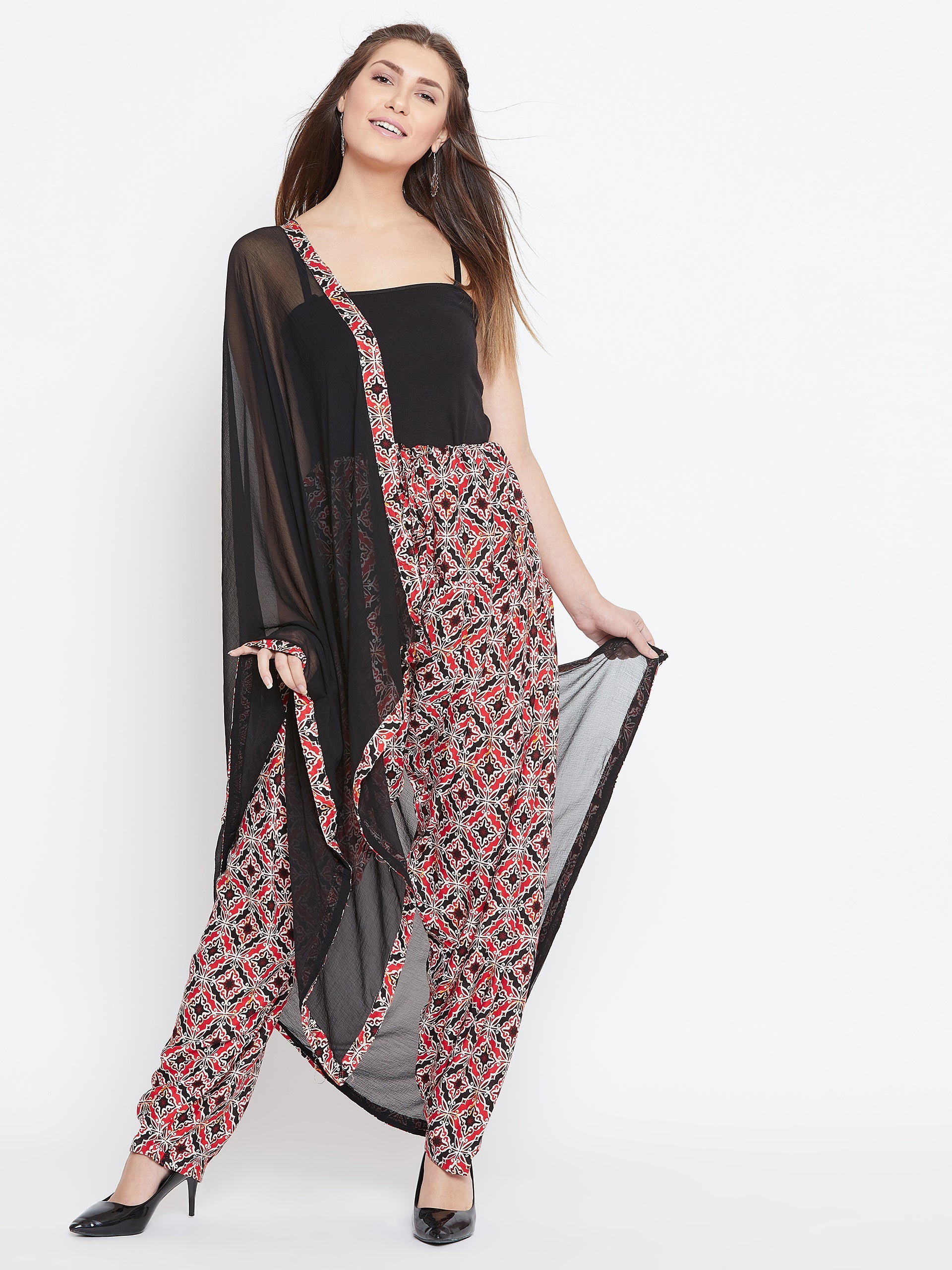 Block floral Print Rayon Printed Patiala with Dupatta