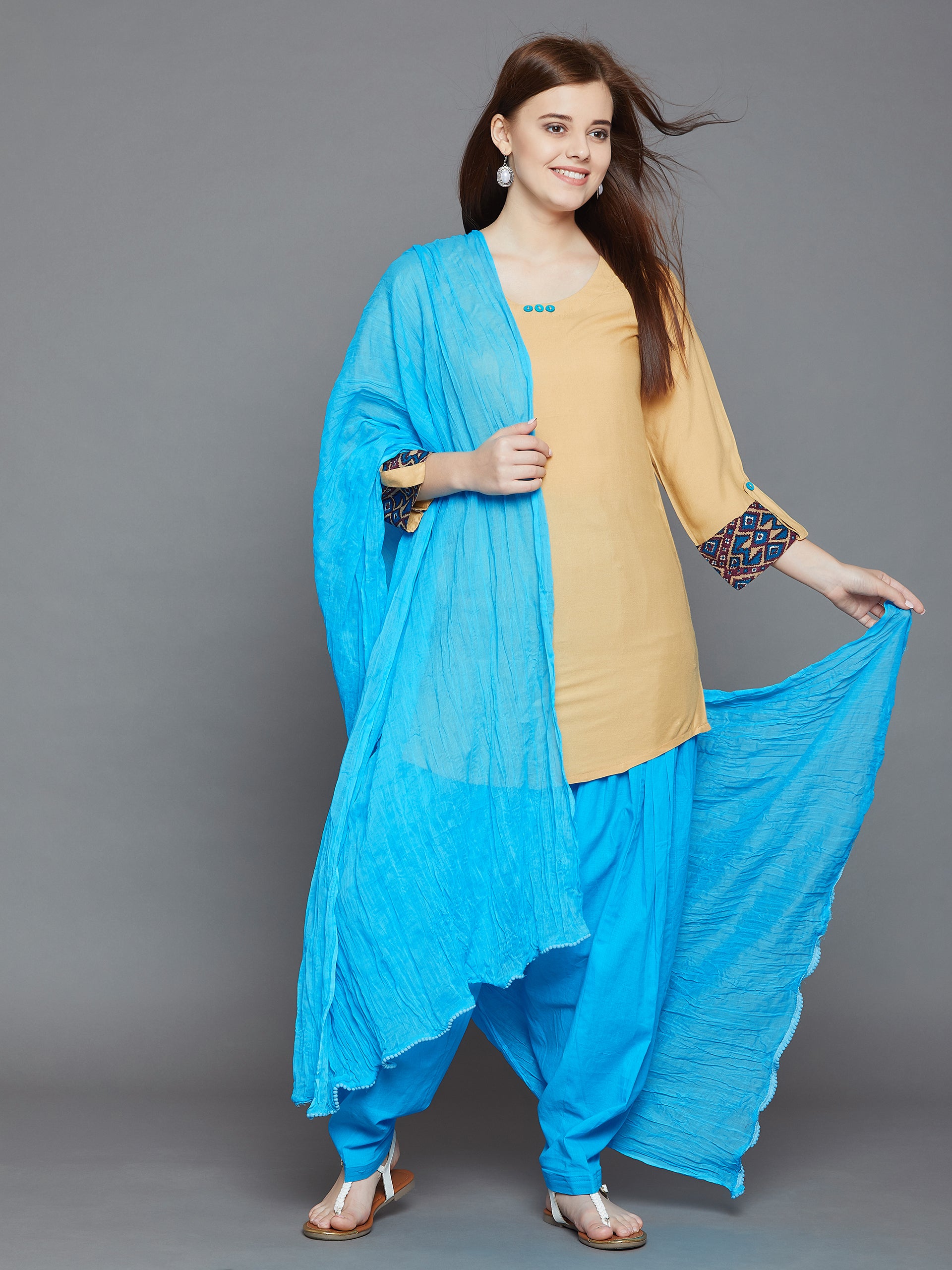 Sky Blue Cotton Pain Patiala with Dupatta Free size