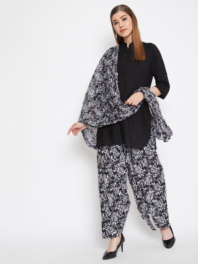Rose print Patiala with Black Kurti Set