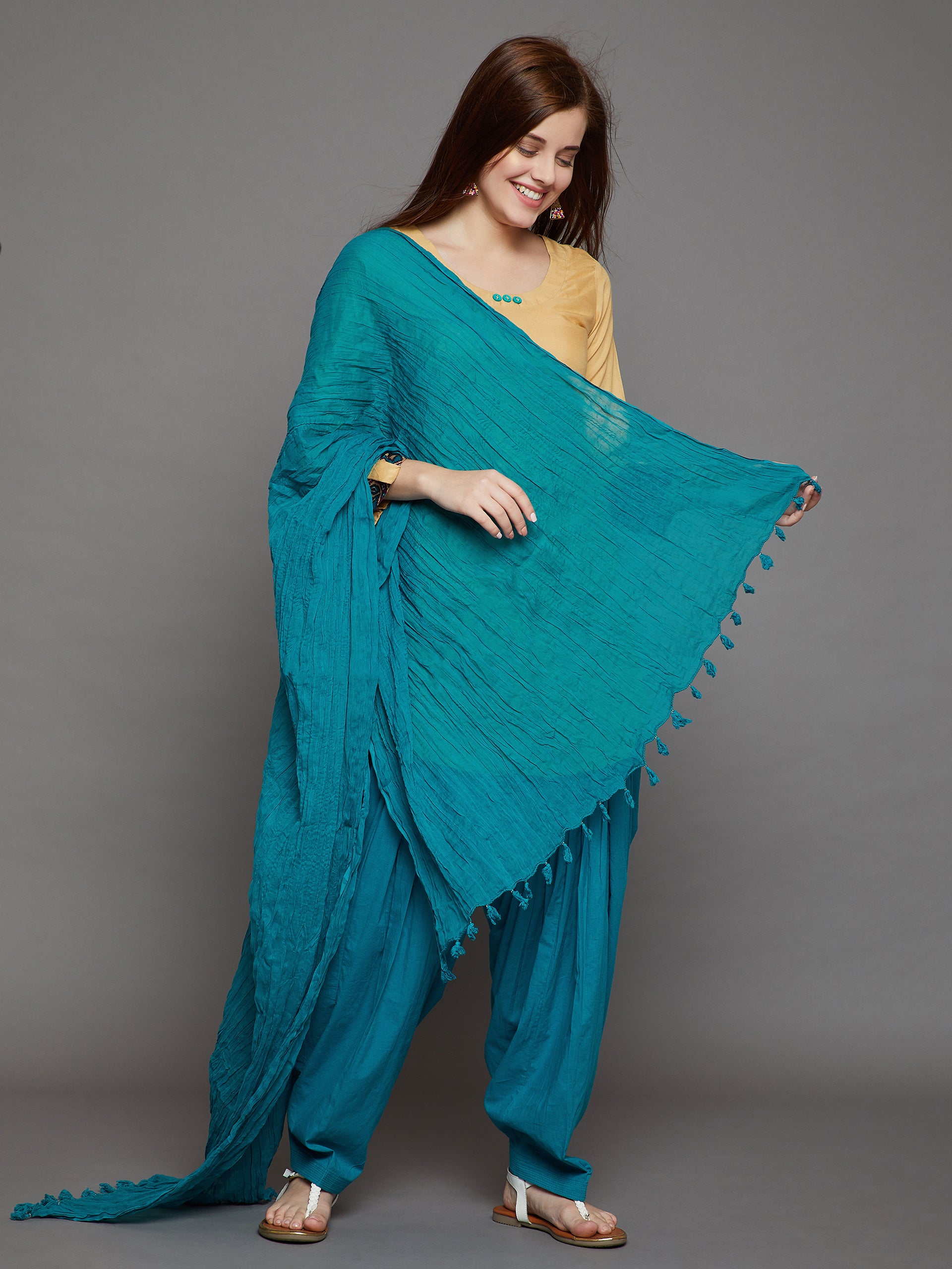 Rama Green Cotton Plain Patiala with Dupatta