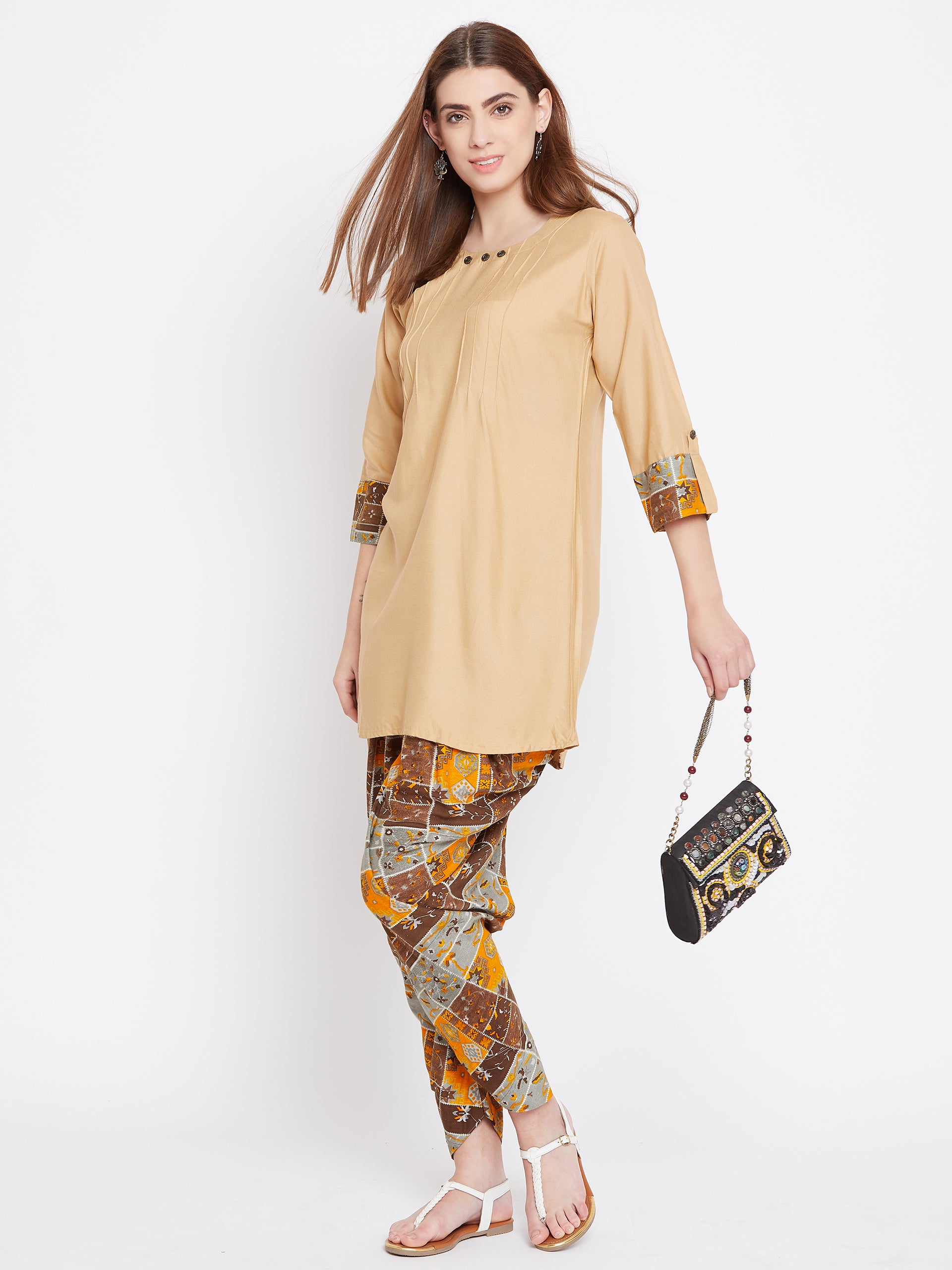 Skin kurti With Box Print Dhoti