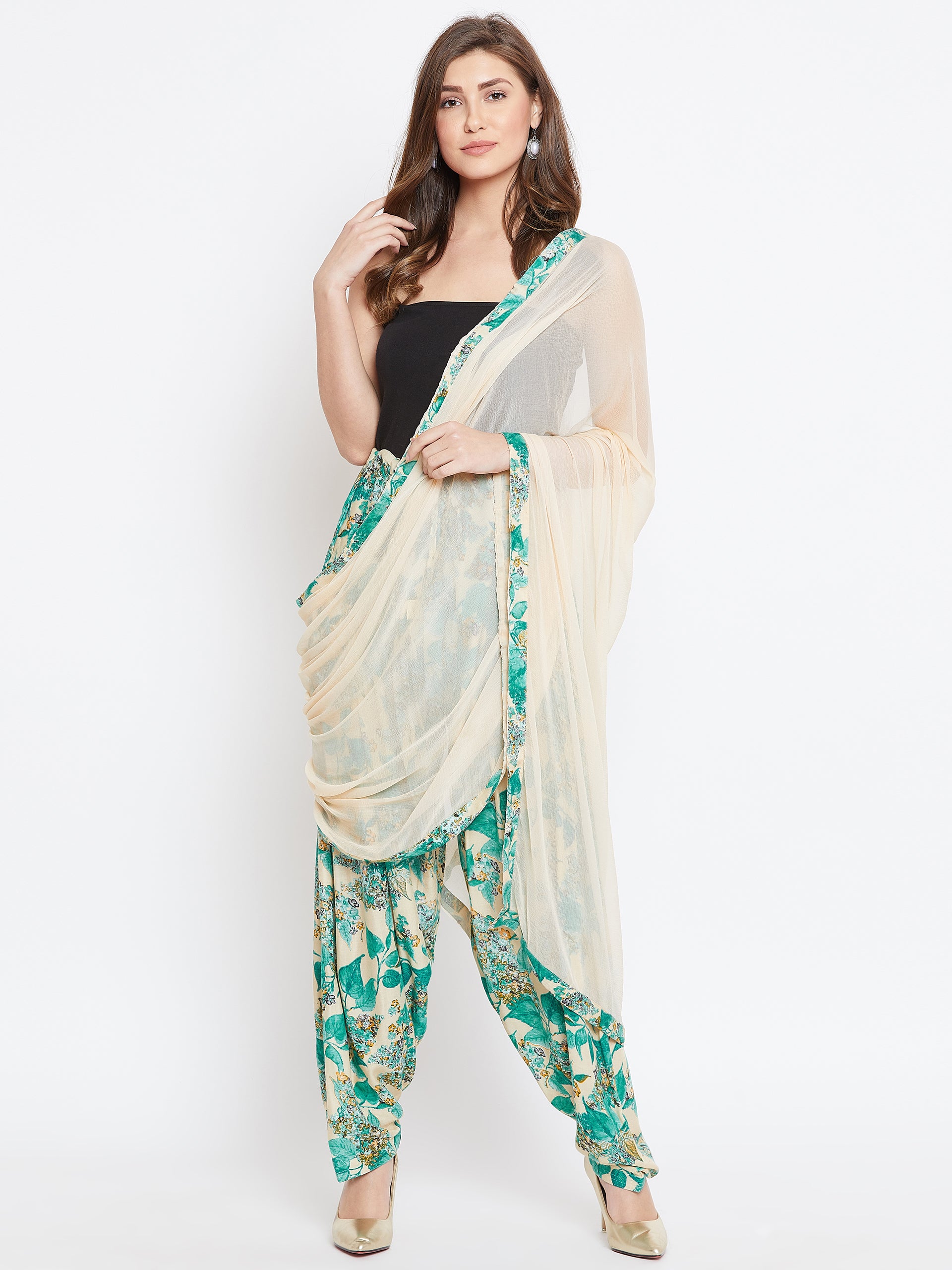 Leafy Printed Rayon Patiala With Dupatta