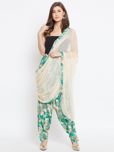 Leafy Printed Rayon Patiala With Dupatta