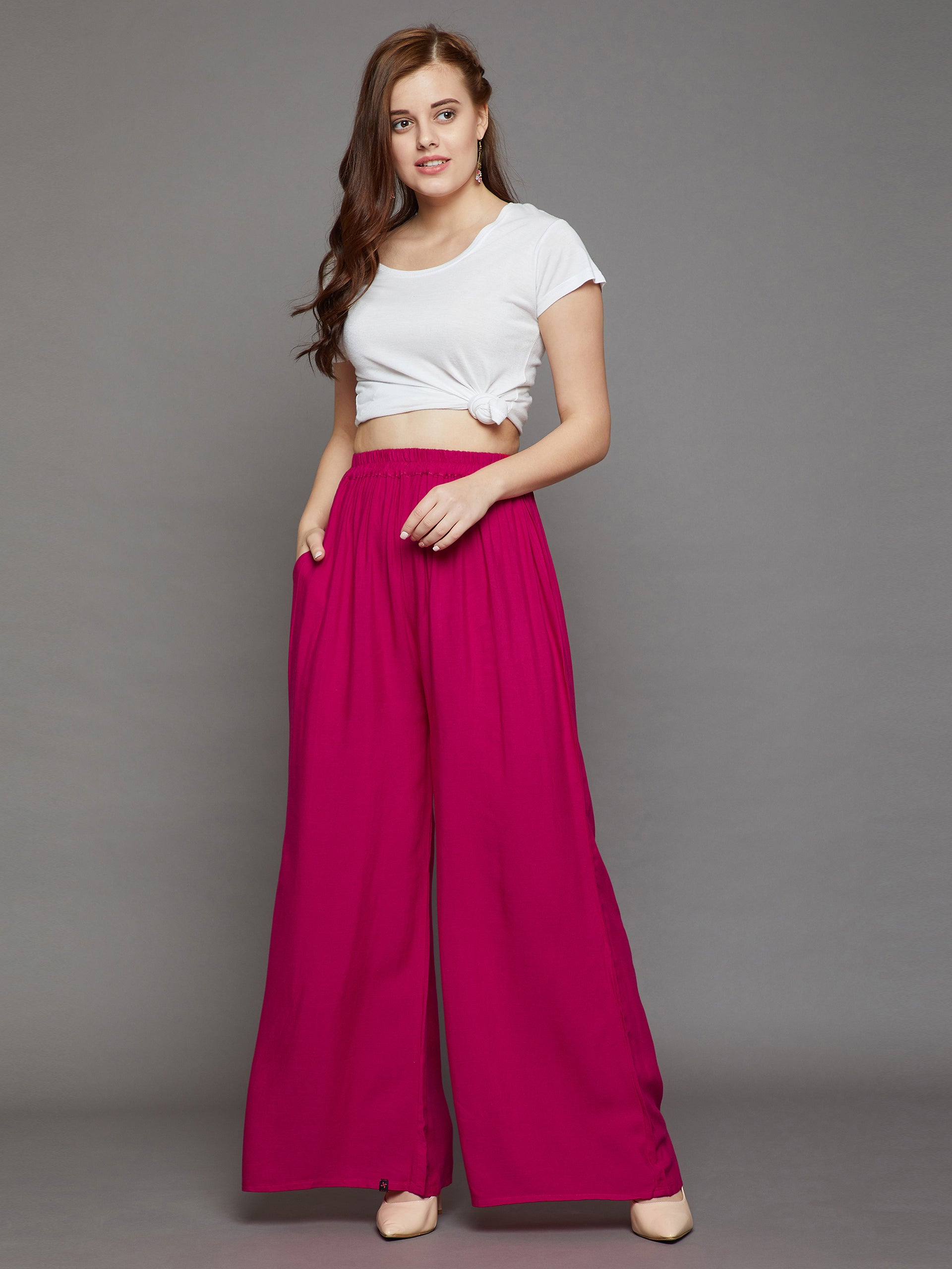 Buy White Peach and Gray Stripe Palazzo Pant Cotton for Best Price,  Reviews, Free Shipping